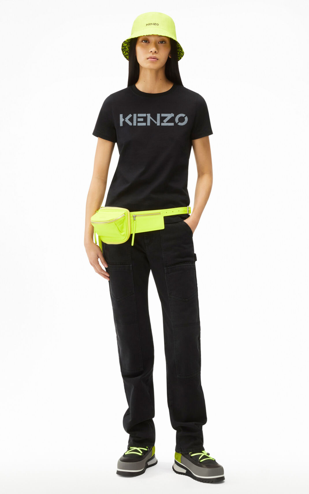 Kenzo Logo Tişört Bayan Siyah | 8754-REUQJ